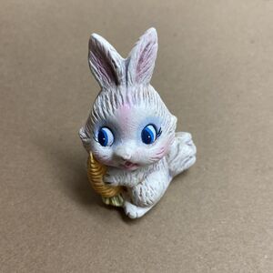 Vintage White Bunny with Carrot 3 inch Ceramic hand painted Matte Finish
